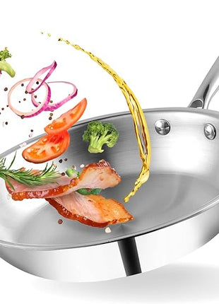 Vinod Platinum Triply Stainless Steel Frypan 24 cm | 2.5 mm Thick | Steel Pan | Scratch Resistant, Non Toxic | | Induction & Gas Friendly, Heavy Bottom