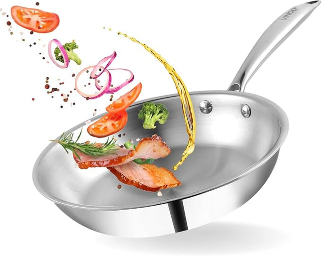 Vinod Platinum Triply Stainless Steel Frypan 24 cm | 2.5 mm Thick | Steel Pan | Scratch Resistant, Non Toxic | | Induction & Gas Friendly, Heavy Bottom
