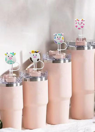 Straw Cover Cap for Stanley Cup 30 Oz 40 Oz Tumblers - 10mm Cute Cow Straw Tips Covers,Silicone Straw Toppers, Funny Animals Straw Covers Cap Plugs,Anti-dust Straw Tip Drinking Straw Tips Lids