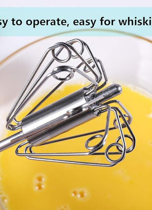 Newness Egg Whisk, [2 Pack] Stainless Steel Blender for Home - Versatile Tool for Egg Beater, Milk Frother, Hand Push Mixer Stirrer - Kitchen Utensil for Blending, Whisking, Beating