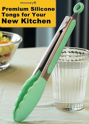 Kitchen Cooking Tongs with Silicone Tips 9-Inch Food Tongs, Set of 3 (Mint)