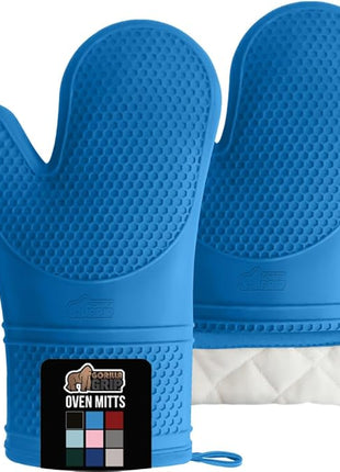 GORILLA GRIP BPA-Free Soft Silicone Oven Mitts, Heat Resistant and Waterproof Cooking Gloves, Thick Cotton Lining, Flexible Gripping for Baking Grilling, Kitchen Potholders Set of 2, 12.5x8.3, Aqua
