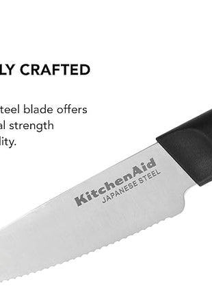 KitchenAid Classic Serrated Paring Knife with Custom-Fit Blade Cover, 3.5-inch, Sharp Kitchen Knife, High-Carbon Japanese Stainless Steel Blade, Black