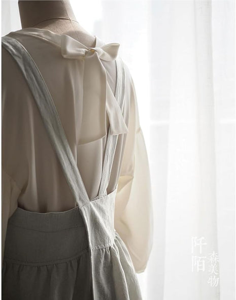 Uaussi Cotton Linen Apron Cross Back Work Apron for Women with Pockets Pinafore Dress X Cross Halter Apron for Chef Gardening