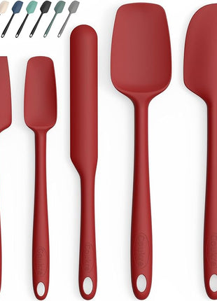 Coukre Silicone Spatula Set of 5,High Temperature Resistant, Food Grade Silicone, Dishwasher Safe, for Baking, Cooking (Pure Red)