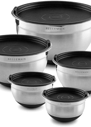 Bellemain Stainless Steel Non-Slip Mixing Bowls with Lids (5 Piece, Silver/Black)