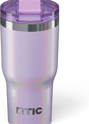 RTIC 20oz Essential Tumbler with Lid, Ceramic Lined, Insulated, Stainless Steel, Metal, Double Wall Vacuum-Insulation, Travel Cup for Iced Coffee, Tea, Hot and Cold Drink, Lavender Glitter