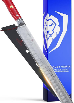 Dalstrong Slicing Carving Knife - 12 inch Granton Edge - Shogun Series - Damascus - Japanese AUS-10V Super Steel Kitchen Knife - Vacuum Treated - Crimson Red ABS Handle - Razor Sharp Knife - w/Sheath