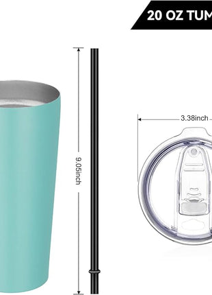 VEGOND 20oz Tumbler Bulk with Lid and Straw 6 Pack, Stainless Steel Vacuum Insulated Tumbler, Double Wall Coffee Cup Travel Mug, River Green