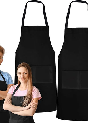 GREEN LIFESTYLE 2 Pack Chef Apron with Pockets – Grilling Aprons for Men, Waterproof Cooking Apron for BBQ, Work or Restaurant Use, Kitchen Aprons for Women with Pockets – Black