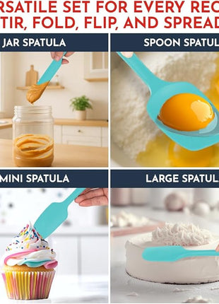4-Piece Aqua Baking Spatula Set - Holiday Baking Essentials, Rubber Spatulas Silicone Heat Resistant, BPA-Free - Spatula Set for Nonstick Cookware - Silicone Baking Utensils