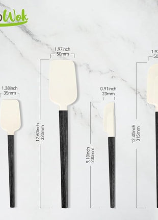 Silicone Spatula Set, Food Grade Rubber Spatula-4 Piece Nonstick Rubber Spatulas, Spoonula, Jar Scraper for Cooking, Baking, Mixing, Frosting - Heat Resistant Up to 600°F (Spatulas-Black)