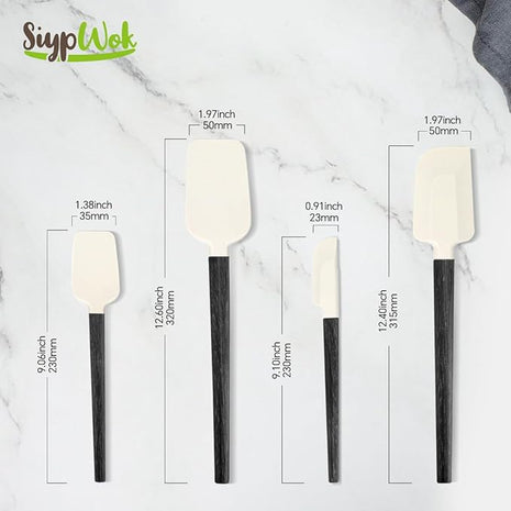 Silicone Spatula Set, Food Grade Rubber Spatula-4 Piece Nonstick Rubber Spatulas, Spoonula, Jar Scraper for Cooking, Baking, Mixing, Frosting - Heat Resistant Up to 600°F (Spatulas-Black)