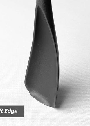 Silicone Spatula Spoon, Great for Both Cooking and Serving Durable BPA-Free Matte Black Silicone, Seamless Design, Safe for Nonstick Cooking Surfaces, 2-Pcs, Black