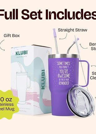 KLUBI Christmas Gifts for Women Coworkers - Sometimes You Forget Your Awesome Gift 20 Ounce Purple Tumbler With Handle - Xmas Gifts for Women Friend Funny You Are Awesome Cup