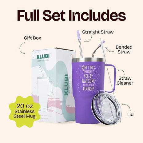 KLUBI Christmas Gifts for Women Coworkers - Sometimes You Forget Your Awesome Gift 20 Ounce Purple Tumbler With Handle - Xmas Gifts for Women Friend Funny You Are Awesome Cup