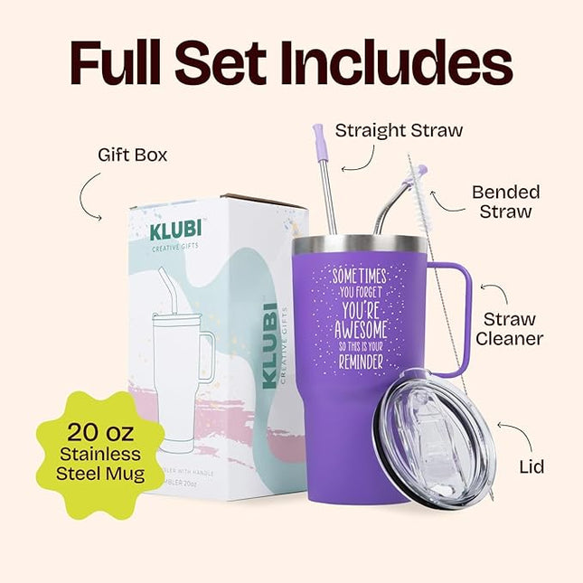 KLUBI Christmas Gifts for Women Coworkers - Sometimes You Forget Your Awesome Gift 20 Ounce Purple Tumbler With Handle - Xmas Gifts for Women Friend Funny You Are Awesome Cup
