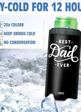 SANDJEST 4-in-1 Best Dad Ever Tumbler Gifts for Dad from Daughter Son - 12oz Dad Can Cooler Tumblers Travel Mug Cup - Stainless Steel Insulated Cans Coozie Christmas, Birthday, Father's Day Gift
