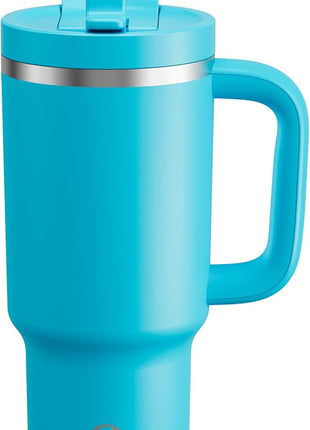 32 oz Tumbler with Handle and Straw: Stainless Steel Insulated Tumbler Keeps Cold for 24 Hours, Leakproof Travel Cup Fits in Cup Holder and BPA-Free,Azure Blue