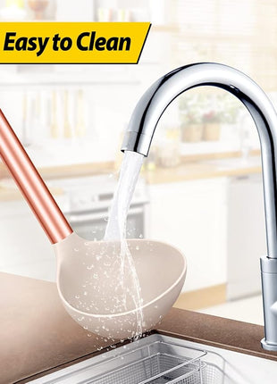 Pack of 2 Ladle Spoon,Silicone Large Spoon for Soup,Non Stick Kitchen Utensils with High Heat Resistant,BPA Free Perfect Kitchen Tools for Cooking, Stirring,Serving Soups (ROSE GOLD BLACK-KHAKI)