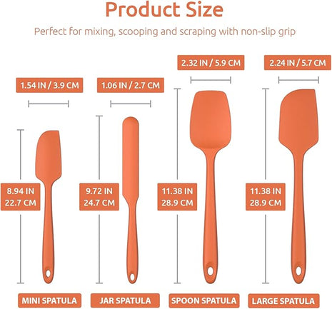 Heat Resistant Silicone Spatula Set: U-Taste 600ºF High Temp Seamless Food Grade Utensil, Flexible Rubber Silicon Kitchen Cooking Mixing Baking Scraper for Nonstick Cookware Set of 4 (Orange)