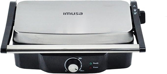 IMUSA Stainless Steel Panini Press Electric with Adjustable Temperature Settings and Nonstick Plates, 1200W