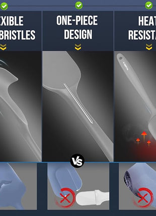 Walfos Silicone Spatula Set (7pcs) - 600℉ Heat Resistant Silicone Scraper Spatulas with Stainless Steel Core, Non Stick Flexible Rubber Spatula for Cooking, Baking and Mixing, Gray