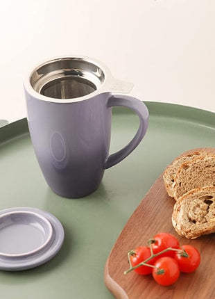 Sweejar Porcelain Tea Infuser Mug with Lid, 16 oz Teacup with Strainers for Loose Leaf Tea, Microwave and Dishwasher Safe Coffee Mug(Gradient Purple)