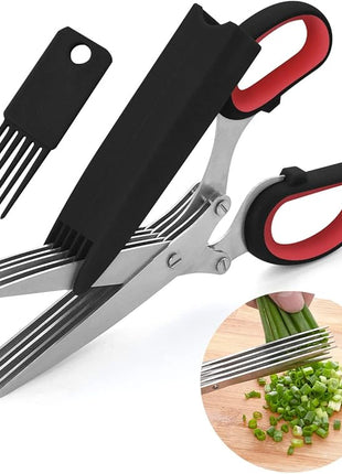 LHS Herb Scissors, Multipurpose 5 Blade Kitchen Herb Shears with Safety Cover, Kitchen Scissors for Chopping Basil Chive Parsley -Black