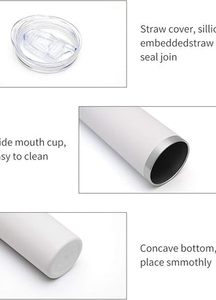 HASLE OUTFITTERS 20 oz Skinny Tumblers Bulk Set, Stainless Steel Insulated Slim Tumblers with Lids, Reusable Double Wall Travel Coffee Mugs, Durable Powder Coated Travel Water Cups(White, 8)