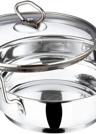 Vinod Stainless Steel Kadai with Glass Lid Extra Thick SAS Heavy Base Kadai for Cooking Induction and Gas Compatible 125 oz 10.14 in 2-Year Silver
