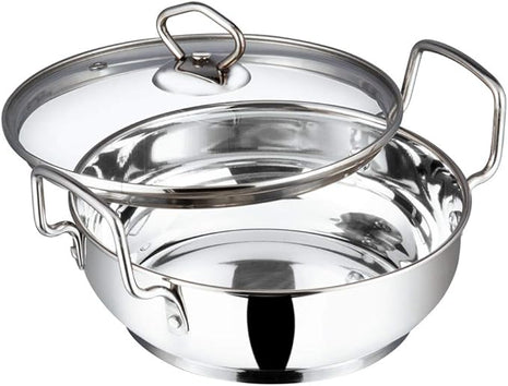 Vinod Stainless Steel Kadai with Glass Lid Extra Thick SAS Heavy Base Kadai for Cooking Induction and Gas Compatible 125 oz 10.14 in 2-Year Silver