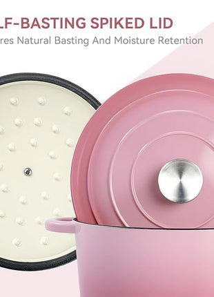 Miereirl 6 Quart Enameled Dutch Oven Pot with Lid, Cast Iron Dutch Oven with Dual Handles for Bread Baking, Cooking, Non-stick Enamel Coated Cookware, Pink