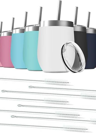 12oz Wine Tumbler with Lid With straw Stainless Steel Wine Tumbler Cups Double Wall Vacuum Insulated Travel Mugs Stemless Cup 16 Pack