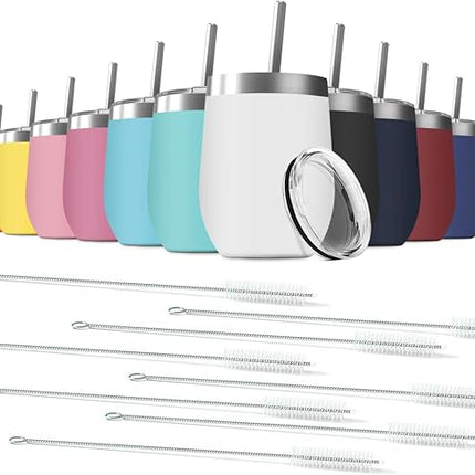 12oz Wine Tumbler with Lid With straw Stainless Steel Wine Tumbler Cups Double Wall Vacuum Insulated Travel Mugs Stemless Cup 16 Pack