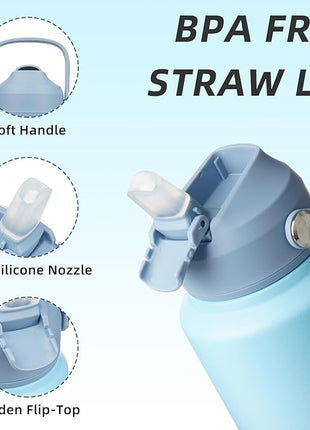 BJPKPK Water Bottle with Straw Lid, 32oz Vacuum Insulated Water Bottles, Metal Stainless Steel Thermo for Sports, Travel, BPA Free Leak Proof Thermo, Cups, Flasks, Tumblers,Sky