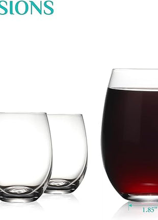 Stemless Wine Glass, Red & White 15oz Stemless Wine Glass Set of 4, Drink Glasses with Durable Chip Resistant Rim, Large Wine Glasses for Enhanced Aeration, Wine Accessories for Parties (15oz - 4Pack)