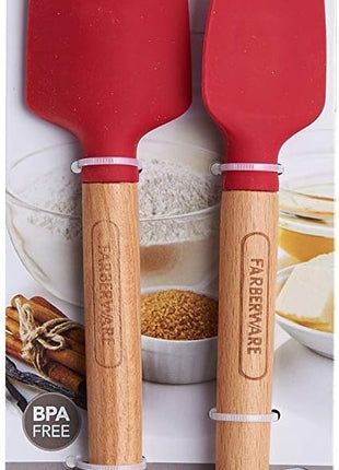 Farberware 5216385 Professional Heat Resistant Silicone Spatula with Wood Handle-Safe for Non-Stick Cookware, Set of 2, Red