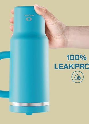 40 oz Tumbler with Handle and Straw: Stainless Steel Insulated Tumbler Keeps Cold for 24 Hours, Leakproof Travel Cup Fits in Cup Holder and BPA-Free,Azure Blue