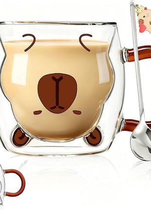 Birthday Gifts for Women Men Cute Capybara Mug Double Walled Coffee Glasses Cups Tea Cappuccino Latte Cup Funny Christmas Gifts Cute Capybara Stuff Gift for Mom Friend Coworker Her Him Home Decor