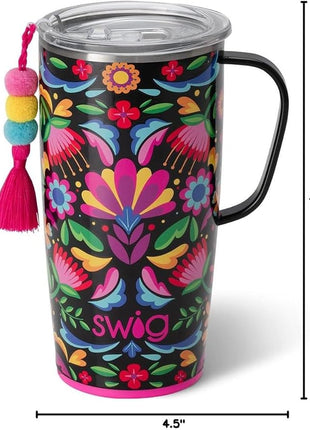Swig Life Stainless Steel 22oz Travel Mug, Insulated Tumbler with Handle and Lid, Cup Holder Friendly, Dishwasher Safe, Caliente