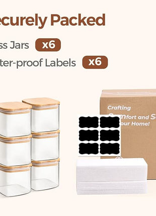 ComSaf 0.6 Qt Glass Food Storage Jars Set of 6, Clear Storage Containers with Airtight Lids, Pantry Organization Jar, Spice Jar, Blooming Tea, Coffee and Sugar Container, Canister Set for Kitchen