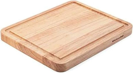 KitchenAid Classic Rubberwood Cutting Board with Perimeter Trench, Reversible Chopping Board, 8-inch x 10-Inch, Natural