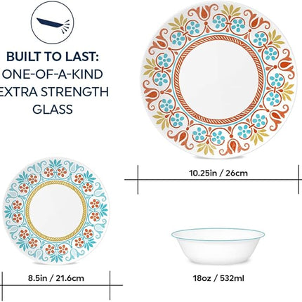 Corelle Global Collection Vitrelle 12-Piece Dinnerware Set, Triple Layer Recycled Glass, Lightweight Eco-Friendly Round Plates and Bowls Set, Terracotta Dreams