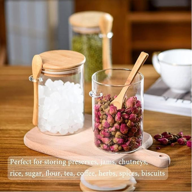 Spice Jars, Overnight Oats Containers with Airtight Lid and Spoon, Decorative Kitchen Canisters Set, Glass Storage Containers for Coffee, Tea, Sugar, Spice, Bath Salt, 18Oz/530ML (3PCS)