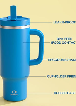 40 oz Tumbler with Handle and Straw: Stainless Steel Insulated Tumbler Keeps Cold for 24 Hours, Leakproof Travel Cup Fits in Cup Holder and BPA-Free,Celtic Blue
