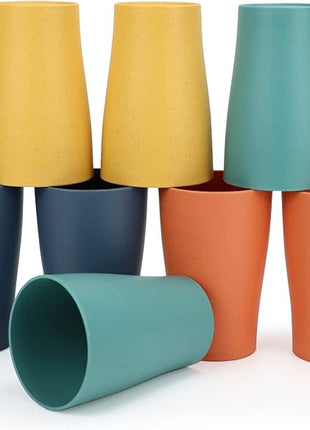 Homienly Wheat Straw Cups Small Plastic Cups Set of 8 Unbreakable Drinking Cup for Kids Reusable Dishwasher Safe Water Glasses Unbreakable Cup for Kitchen, Party, Outdoor (8 OZ, Small Size)