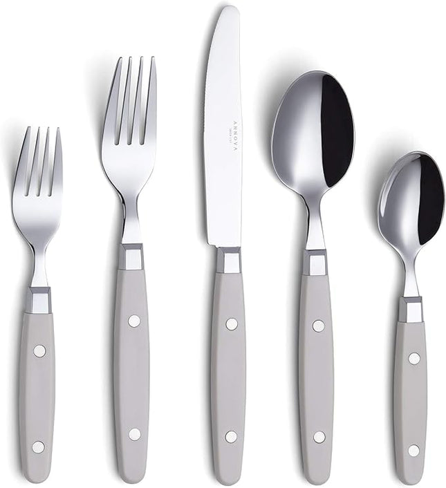 ANNOVA Silverware Set, Retro/Rivet Colorful Stainless Steel Tableware Kitchen Flatware Set Utensils, Includes Dinner Knives, Forks, Spoons, Salad Forks & Dessert Spoons (Cream, 20 Pieces)