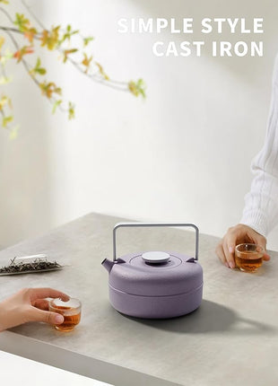 Toptier Teapot with Removable Infuser, Cast Iron Tea Kettle Stovetop Safe, Solid Geometry Cylinder Design Tea Pot Coated with Enameled Interior for 27 Ounce (800 ml), Purple