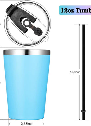 VEGOND 12oz Tumbler Stainless Steel Tumbler bulk Vacuum Insulated Double Wall Travel Tumbler with Lid and Straw Reusable Tumbler, Sky blue 6 Pack